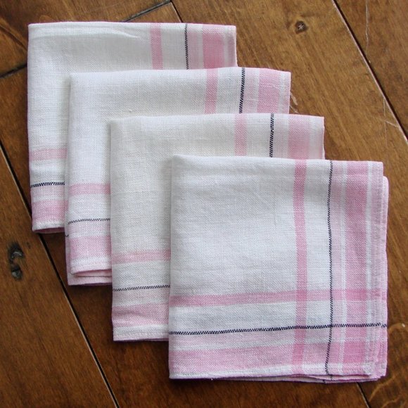 Vintage Pink Windowpane Linen Napkins Kitchen Dining Set of 4 - Picture 1 of 9